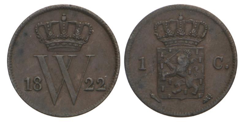 1 cent Willem I 1822 U. Zeer Fraai / Prachtig.