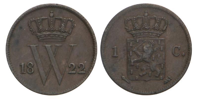 1 cent Willem I 1822 U. Zeer Fraai / Prachtig.