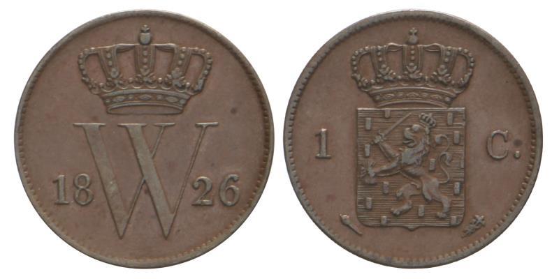 1 cent Willem I 1826 U. Zeer Fraai / Prachtig.