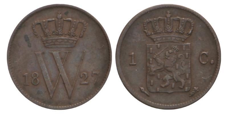 1 cent Willem I 1827 U. Zeer Fraai / Prachtig.