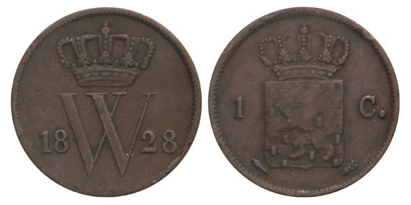 1 cent Willem I 1828 U. Fraai / Zeer Fraai.