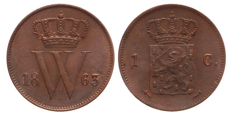 1 cent Willem III 1863. FDC.