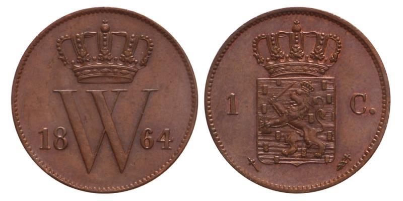 1 cent Willem III 1864. FDC.