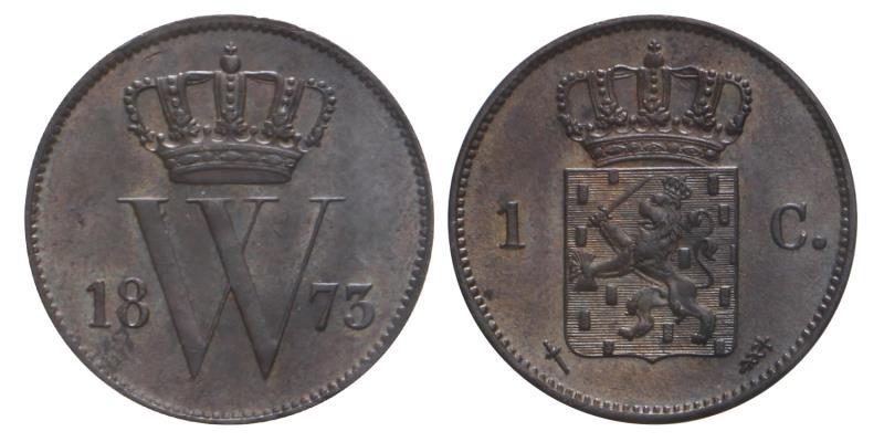 1 cent Willem III 1873. FDC.