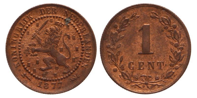 1 cent Willem III 1877. FDC (nieuw type).