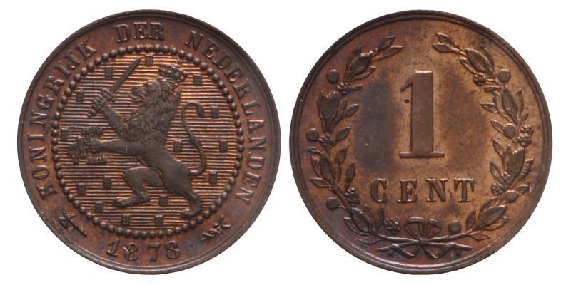 1 cent Willem III 1878. FDC.