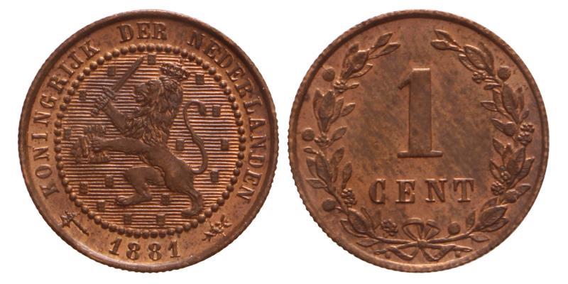 1 cent Willem III 1881. FDC.