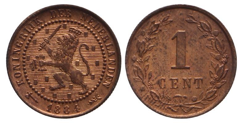 1 cent Willem III 1884. FDC.