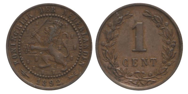 1 cent Wilhelmina 1892. Prachtig.