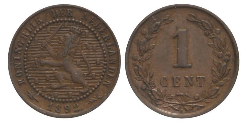 1 cent Wilhelmina 1892. Prachtig.