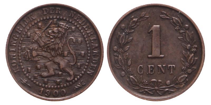 1 cent Wilhelmina 1900 ronde nullen. Prachtig / FDC.