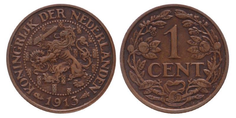 1 cent Wilhelmina 1913. Prachtig.