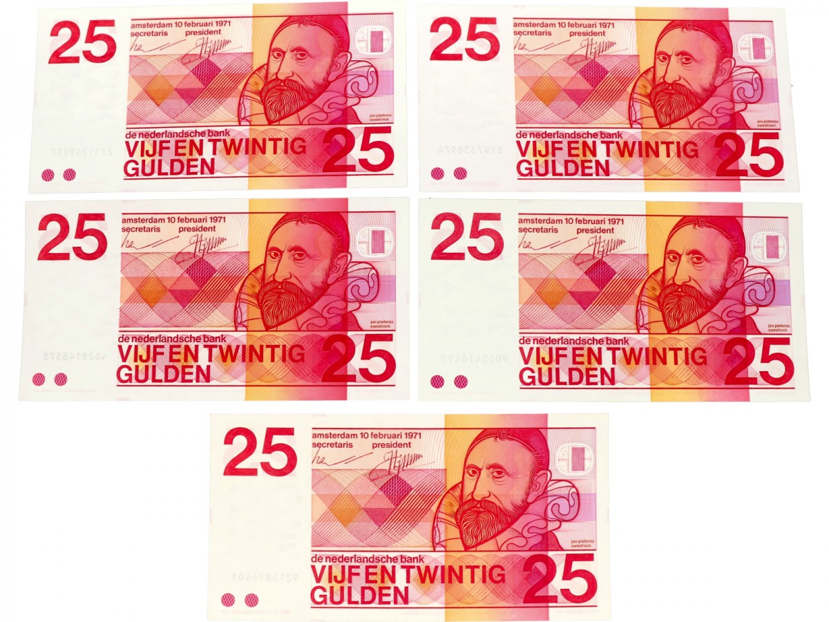 Nederland 5x 25 gulden Bankbiljet Type 1971 Sweelinck - UNC