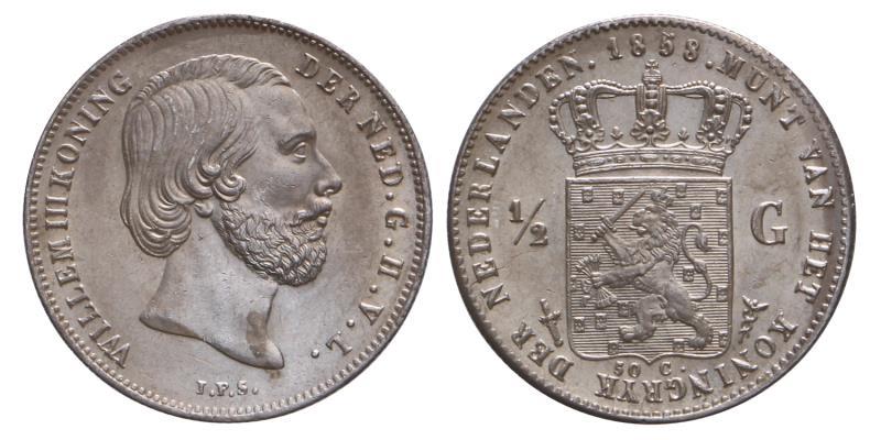 ½ gulden Willem III 1858. FDC.