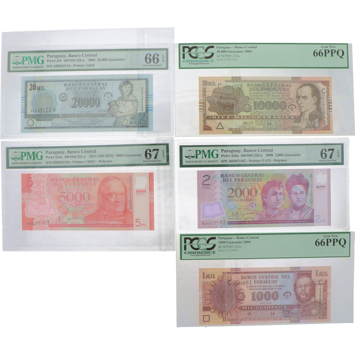 Paraguay 1000, 2000, 5000, 10000 and 20000 guaranies Banknote Type 2004-2011 - UNC