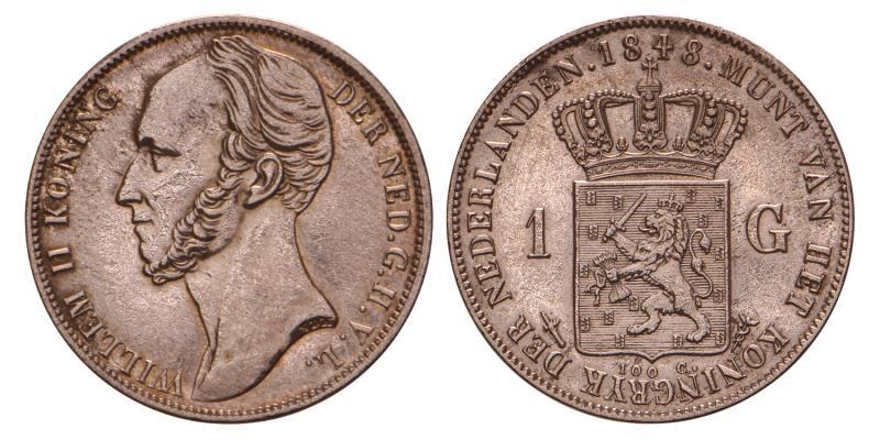1 gulden Willem II 1848. Prachtig.