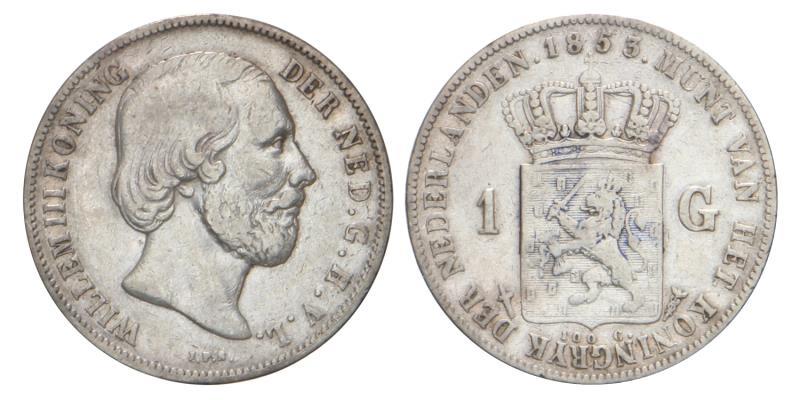 1 gulden Willem III 1853. Fraai / Zeer Fraai.