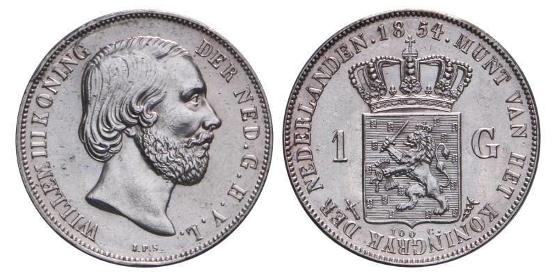 1 gulden Willem III 1854. Prachtig / FDC.