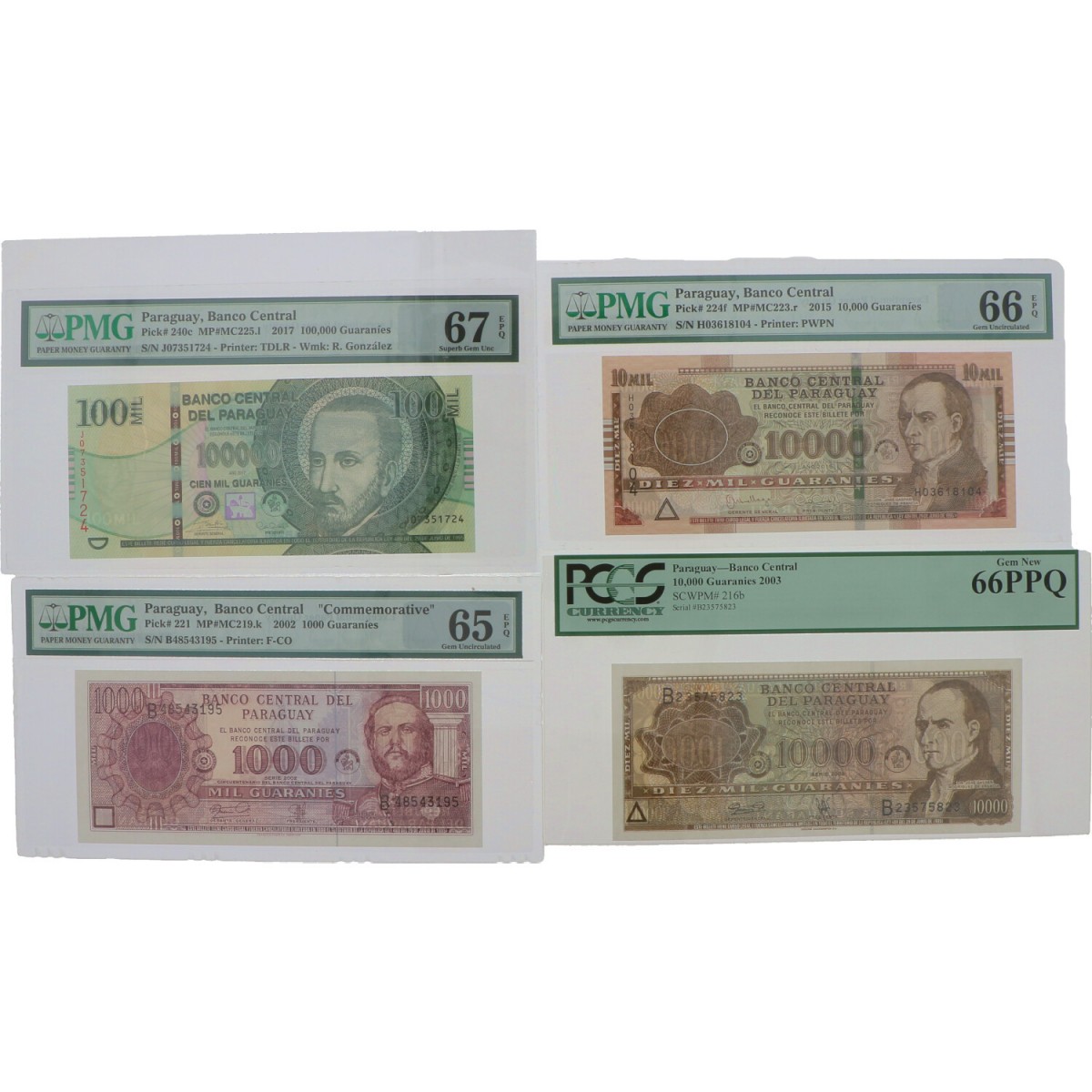 Paraguay 1000, 2x 10000 and 100000 guaranies Banknote Type 2002-2017 - UNC