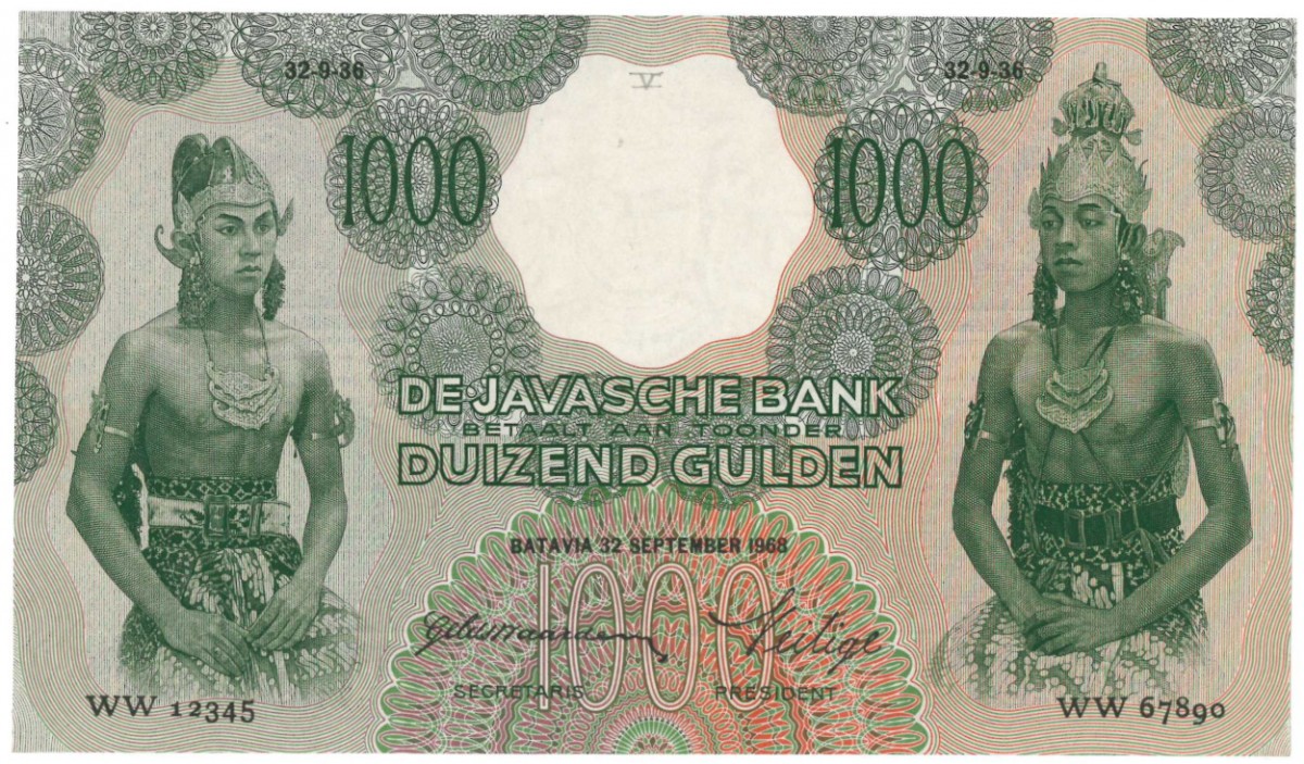 Netherlands-Indies 1000 gulden Proofseries Type 1933 Javanese Dancers - UNC