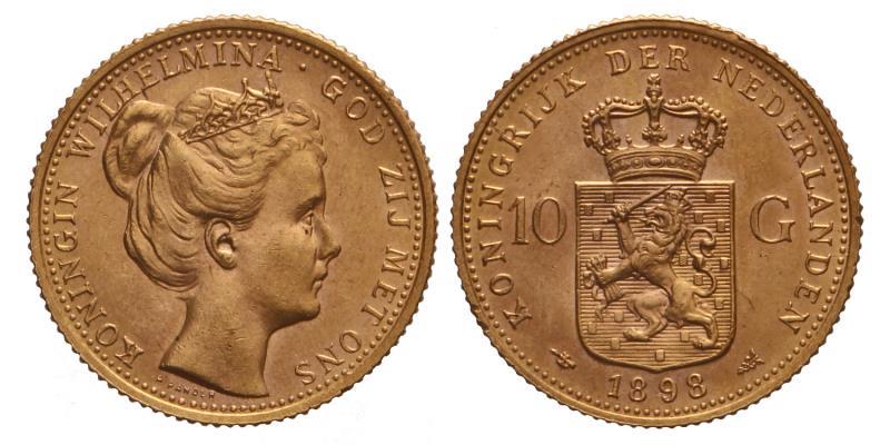 10 gulden goud Wilhelmina 1898. FDC.