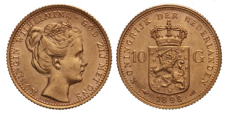 10 gulden goud Wilhelmina 1898. FDC.