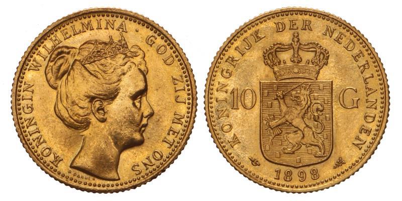 10 gulden goud Wilhelmina 1898. Prachtig.