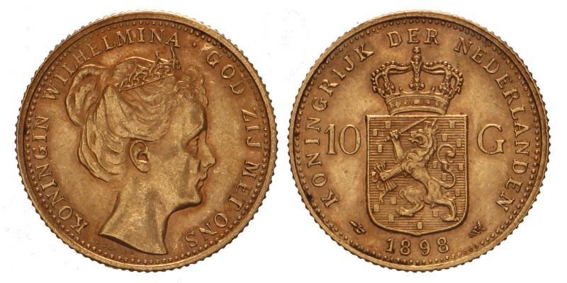 10 gulden goud Wilhelmina 1898. FDC -.