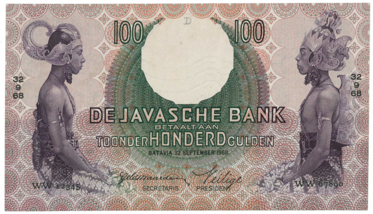 Netherlands-Indies 100 gulden Proofseries Type 1933 Javanese Dancers - UNC