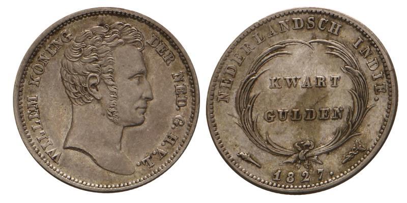 Kwart gulden Willem I 1827. Zeer Fraai / Prachtig.