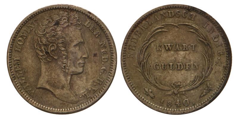 Kwart gulden Willem I 1840. Zeer Fraai.
