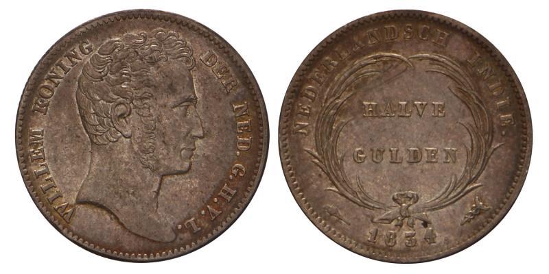 ½ gulden Willem I 1834. Zeer Fraai.