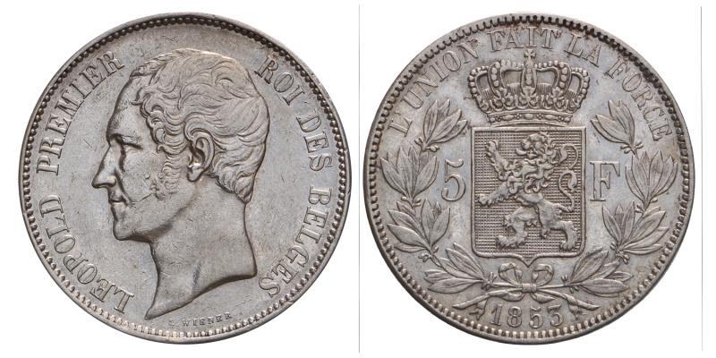 Belgium. Leopold I. 5 Francs. 1853.