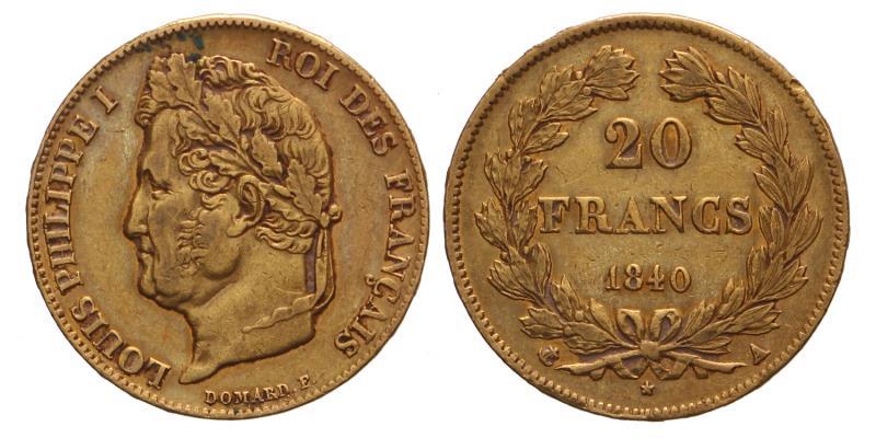 France. Louis Philippe I. 20 Francs. 1840 A.