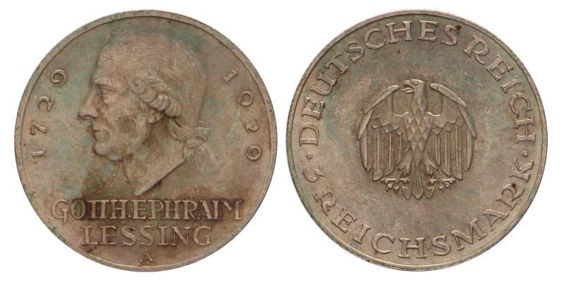 Germany. Weimar Republic - Lessing. 3 Reichsmark. 1929 A.