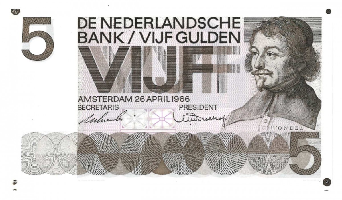 Nederland 5 gulden Proefdruk Type 1966 Vondel I - UNC