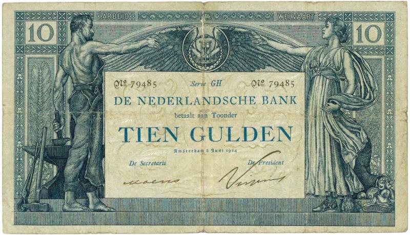 Nederland. 10 gulden. Bankbiljet. Type 1904. Arbeid en Welvaart - Fraai +.