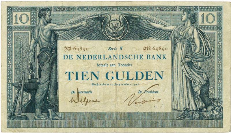 Nederland. 10 gulden. Bankbiljet. Type 1904. Arbeid en Welvaart - Zeer Fraai.