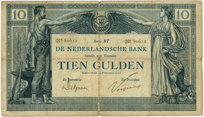 Nederland. 10 gulden. Bankbiljet. Type 1904. Arbeid en Welvaart - Fraai.