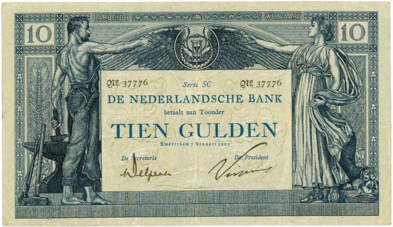 Nederland. 10 gulden. Bankbiljet. Type 1904. Arbeid en Welvaart - Zeer Fraai +.