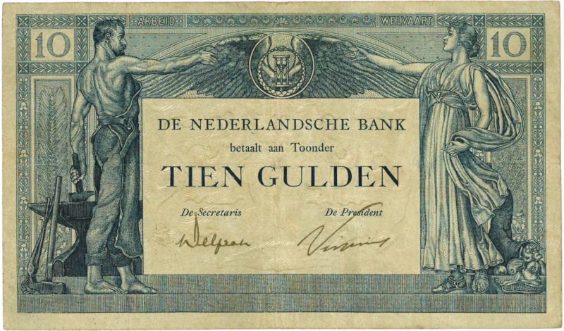 Nederland. 10 gulden. Bankbiljet. Type 1924. Arbeid en Welvaart - Zeer Fraai.