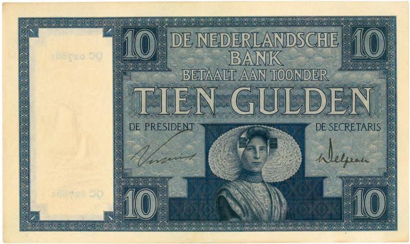 Nederland. 10 gulden. Bankbiljet. Type 1924. Zeeuws Meisje - Prachtig +.
