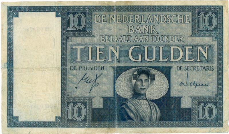 Nederland. 10 gulden. Bankbiljet. Type 1924. Zeeuws Meisje - Fraai / Zeer Fraai.