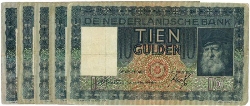 Nederland. 10 gulden. Bankbiljet. Type 1933. Grijsaard - Zeer Fraai.