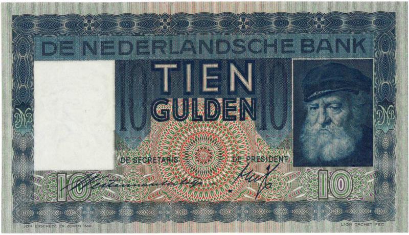 Nederland. 10 gulden. Bankbiljet. Type 1933. Grijsaard - UNC.