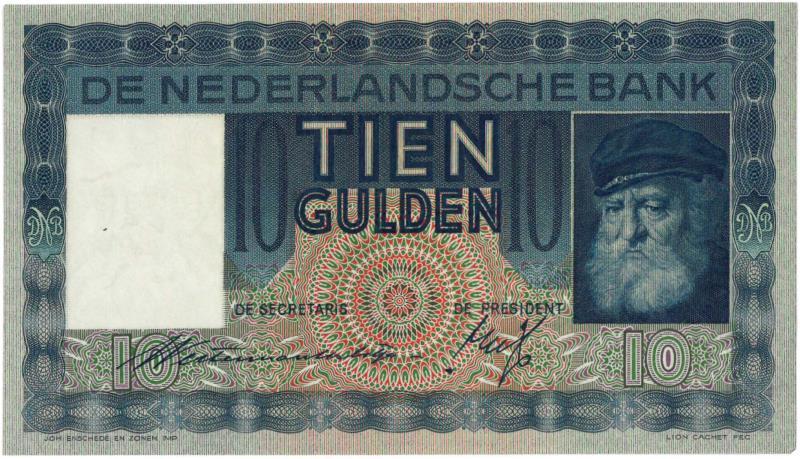 Nederland. 10 gulden. Bankbiljet. Type 1933. Grijsaard - Prachtig +.