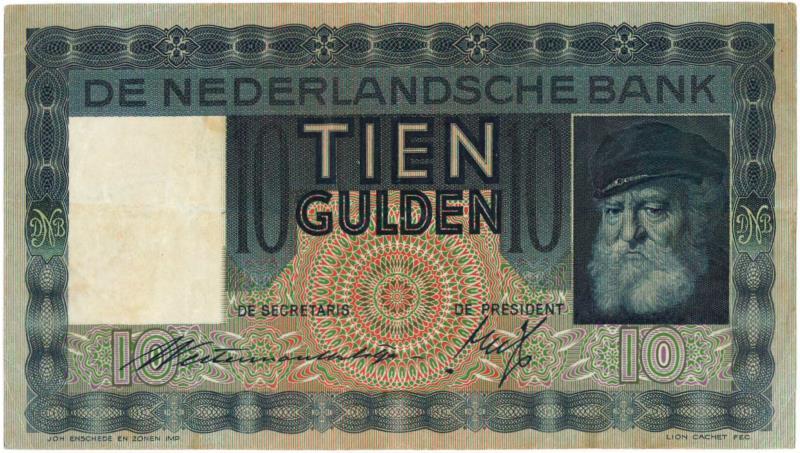 Nederland. 10 gulden. Bankbiljet. Type 1933. Grijsaard - Zeer Fraai.