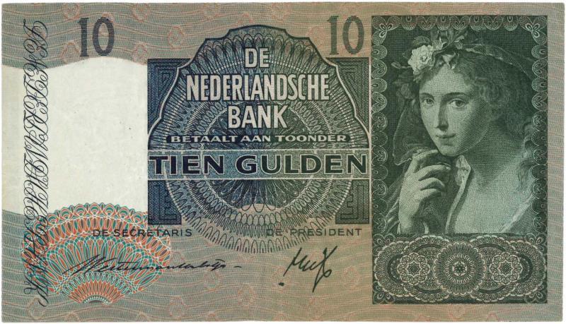 Nederland. 10 gulden. Bankbiljet. Type 1940II. Meisje met druiven - Zeer Fraai ++.