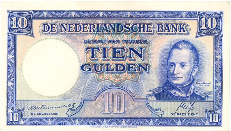 Nederland. 10 gulden. Bankbiljet. Type 1945II. Willem I Staatsmijnen - Prachtig.