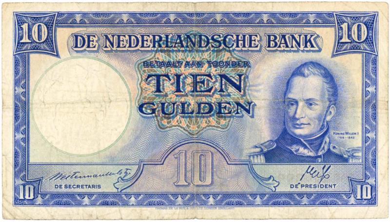 Nederland. 10 gulden. Bankbiljet. Type 1945II. Willem I Staatsmijnen - Zeer Fraai -.